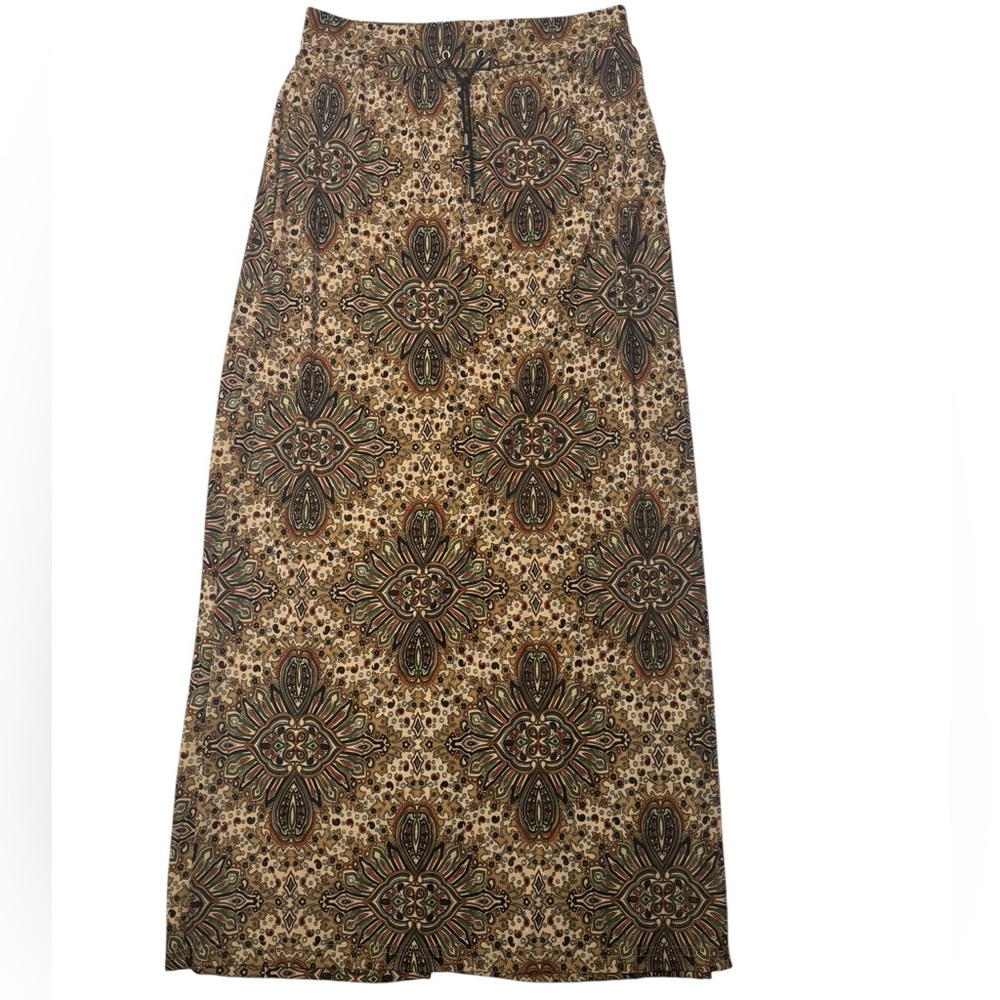 Susan Lawrence Vintage Maxi Skirt XL Brown‎ Paisley Print Made in USA